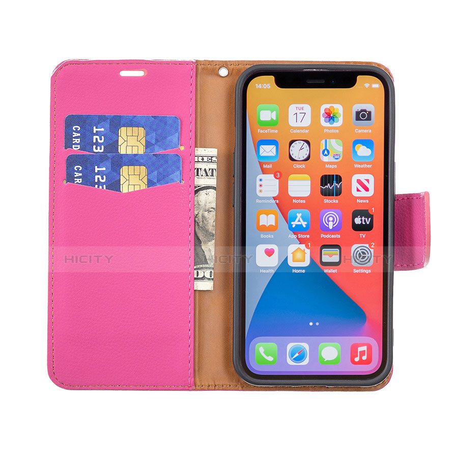 Custodia Portafoglio In Pelle Cover con Supporto per Apple iPhone 13 Pro Rosa Caldo