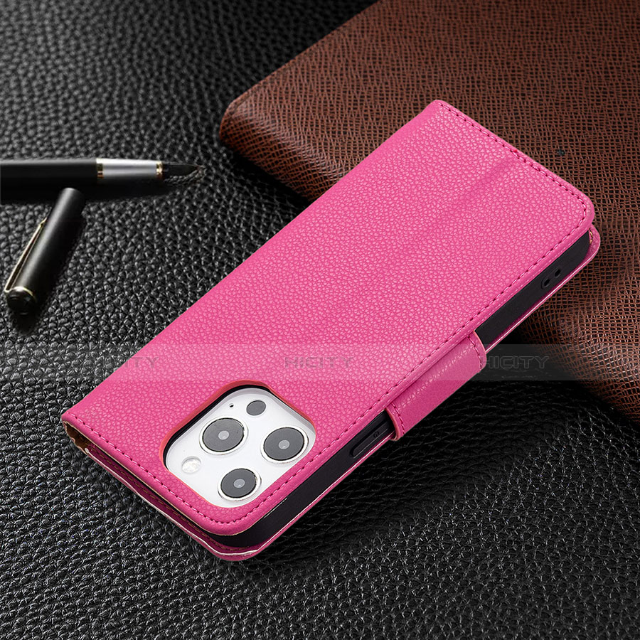 Custodia Portafoglio In Pelle Cover con Supporto per Apple iPhone 13 Pro Rosa Caldo