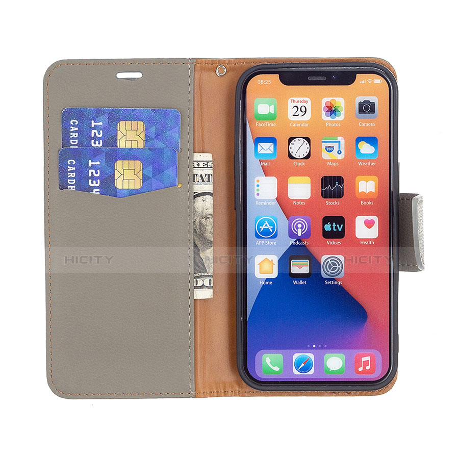 Custodia Portafoglio In Pelle Cover con Supporto per Apple iPhone 14 Grigio