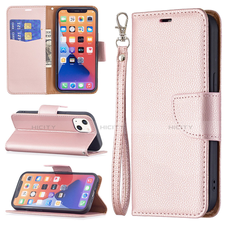 Custodia Portafoglio In Pelle Cover con Supporto per Apple iPhone 14 Oro Rosa