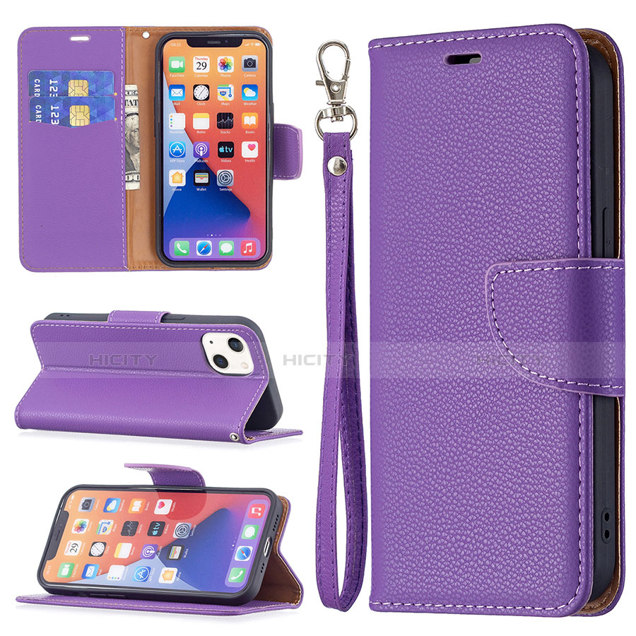 Custodia Portafoglio In Pelle Cover con Supporto per Apple iPhone 14 Plus Viola