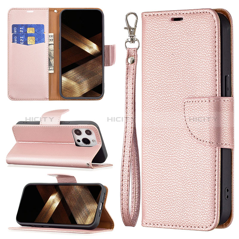 Custodia Portafoglio In Pelle Cover con Supporto per Apple iPhone 14 Pro Oro Rosa