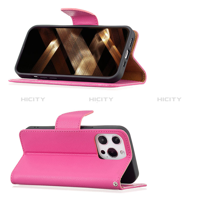 Custodia Portafoglio In Pelle Cover con Supporto per Apple iPhone 14 Pro Rosa Caldo