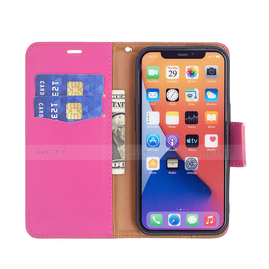 Custodia Portafoglio In Pelle Cover con Supporto per Apple iPhone 14 Rosa Caldo