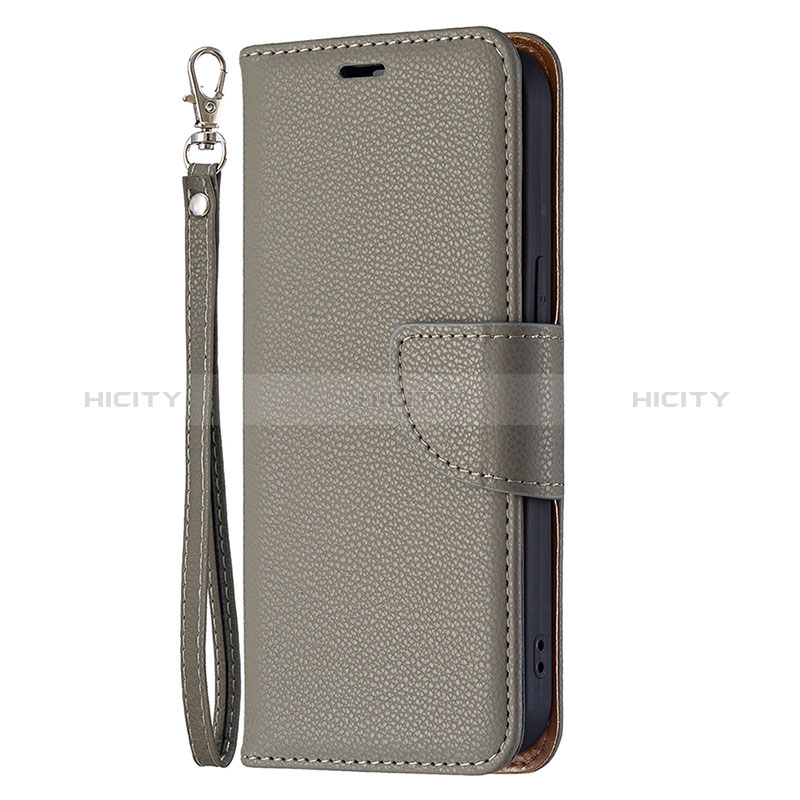 Custodia Portafoglio In Pelle Cover con Supporto per Apple iPhone 15 Grigio