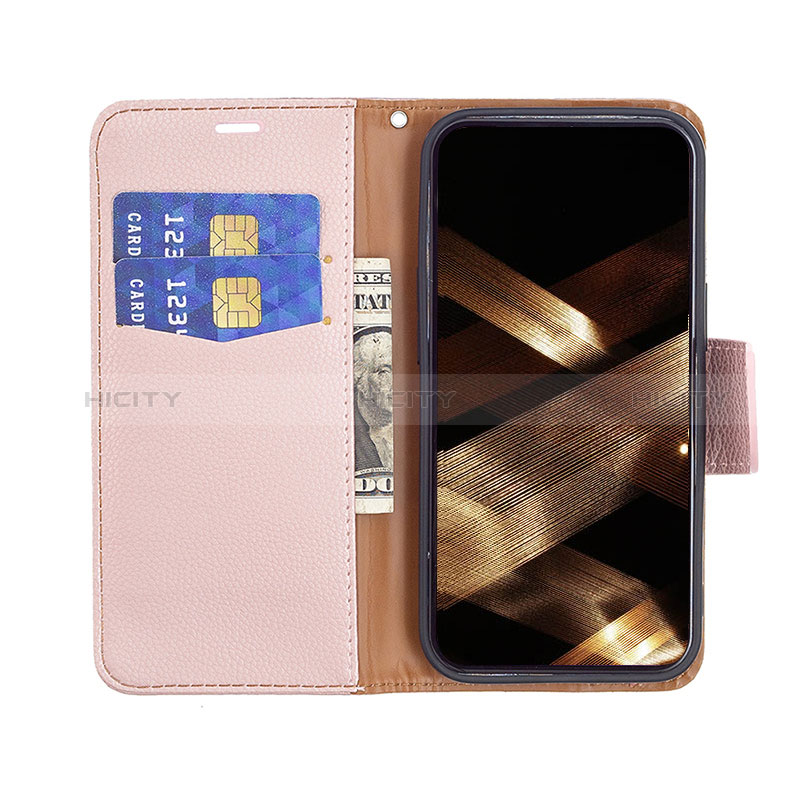 Custodia Portafoglio In Pelle Cover con Supporto per Apple iPhone 15 Oro Rosa