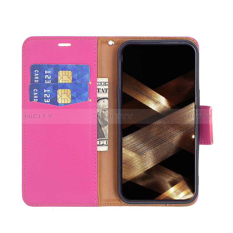 Custodia Portafoglio In Pelle Cover con Supporto per Apple iPhone 15 Plus Rosa Caldo