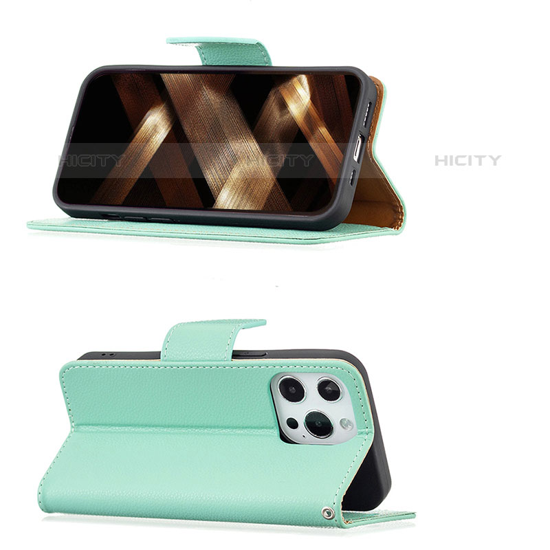 Custodia Portafoglio In Pelle Cover con Supporto per Apple iPhone 15 Pro Ciano