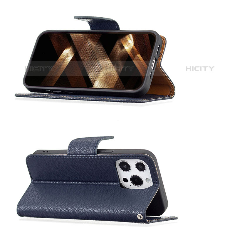 Custodia Portafoglio In Pelle Cover con Supporto per Apple iPhone 15 Pro Max Blu Notte