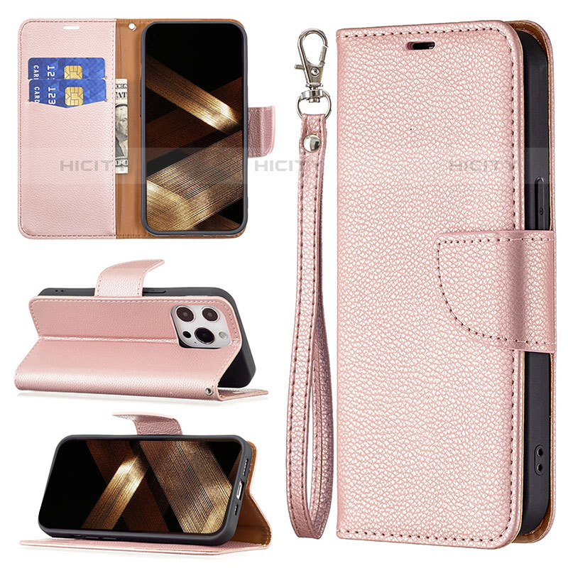 Custodia Portafoglio In Pelle Cover con Supporto per Apple iPhone 15 Pro Max Oro Rosa