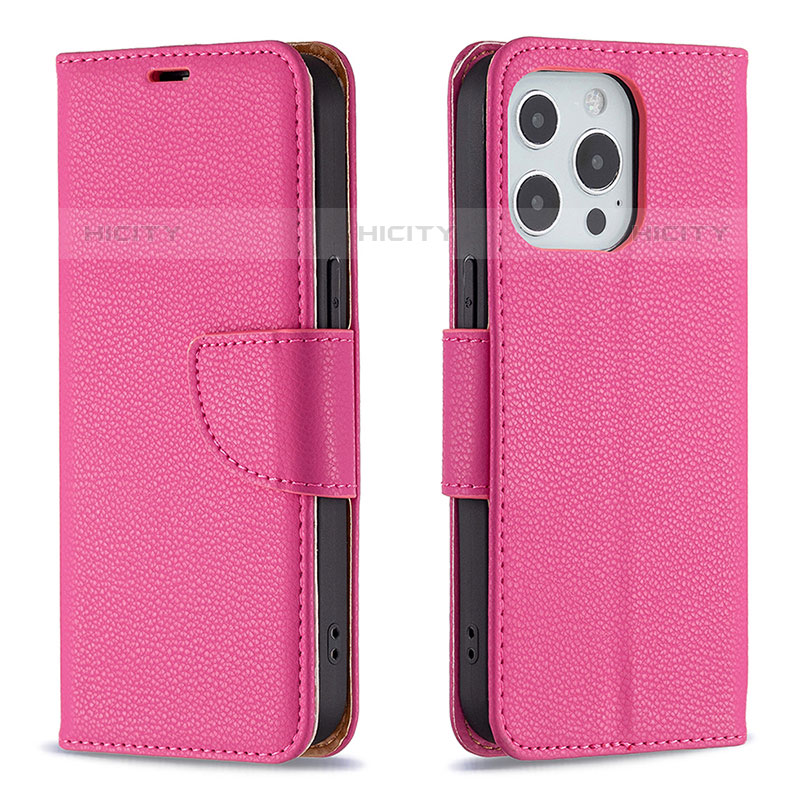 Custodia Portafoglio In Pelle Cover con Supporto per Apple iPhone 15 Pro Max Rosa Caldo