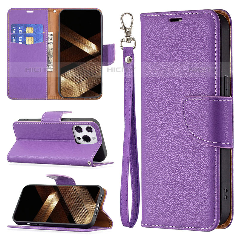 Custodia Portafoglio In Pelle Cover con Supporto per Apple iPhone 16 Pro Max Viola