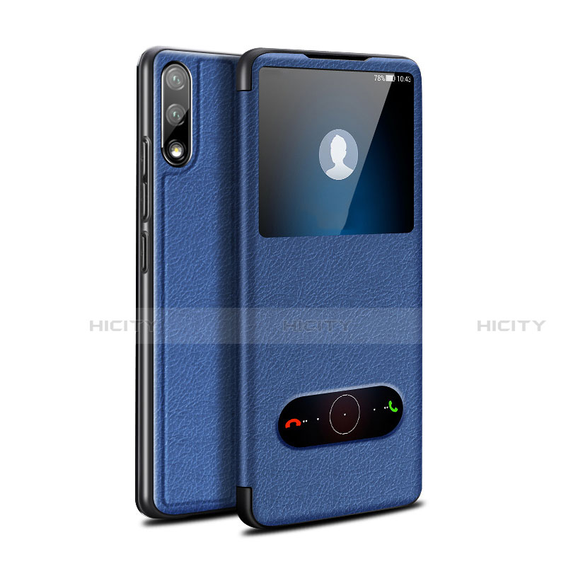 Custodia Portafoglio In Pelle Cover con Supporto per Huawei Enjoy 10 Blu