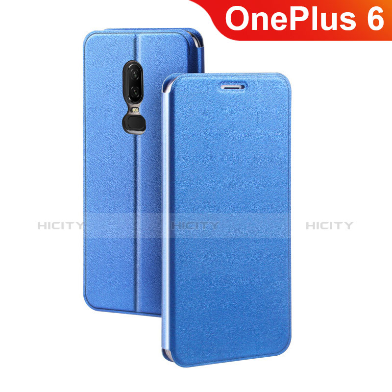 Custodia Portafoglio In Pelle Cover con Supporto per OnePlus 6 Blu