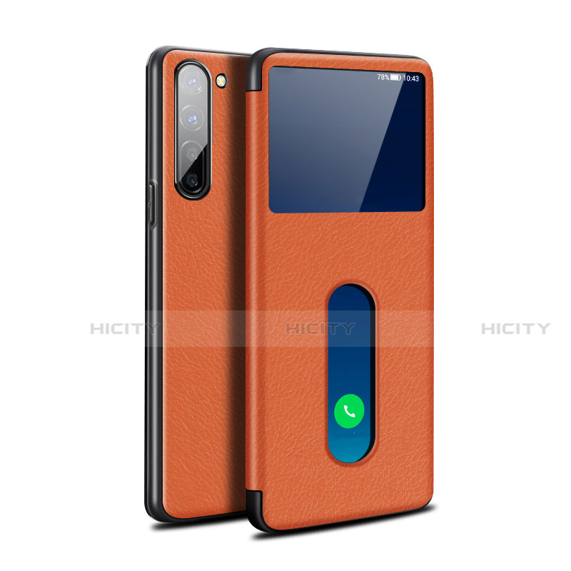 Custodia Portafoglio In Pelle Cover con Supporto per Oppo F15 Arancione