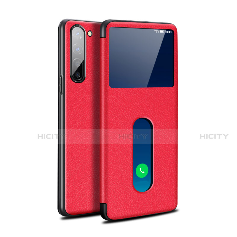 Custodia Portafoglio In Pelle Cover con Supporto per Oppo F15 Rosso