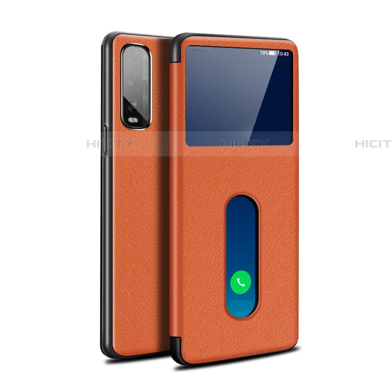 Custodia Portafoglio In Pelle Cover con Supporto per Oppo Find X2 Arancione