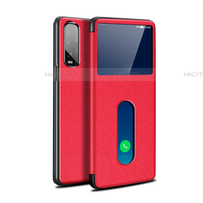 Custodia Portafoglio In Pelle Cover con Supporto per Oppo Find X2 Rosso