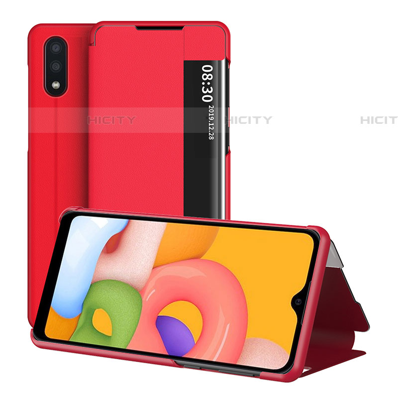 Custodia Portafoglio In Pelle Cover con Supporto per Samsung Galaxy A01 SM-A015 Rosso