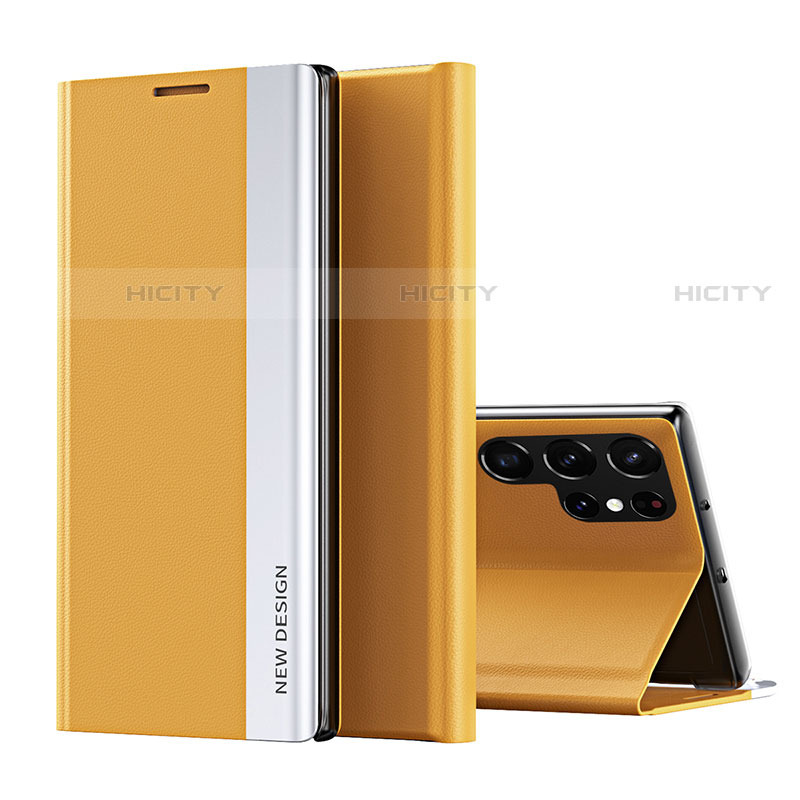 Custodia Portafoglio In Pelle Cover con Supporto per Samsung Galaxy S22 Ultra 5G Giallo