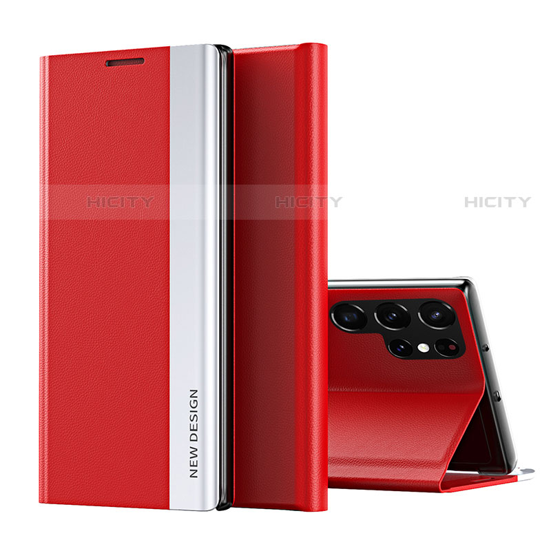 Custodia Portafoglio In Pelle Cover con Supporto per Samsung Galaxy S22 Ultra 5G Rosso