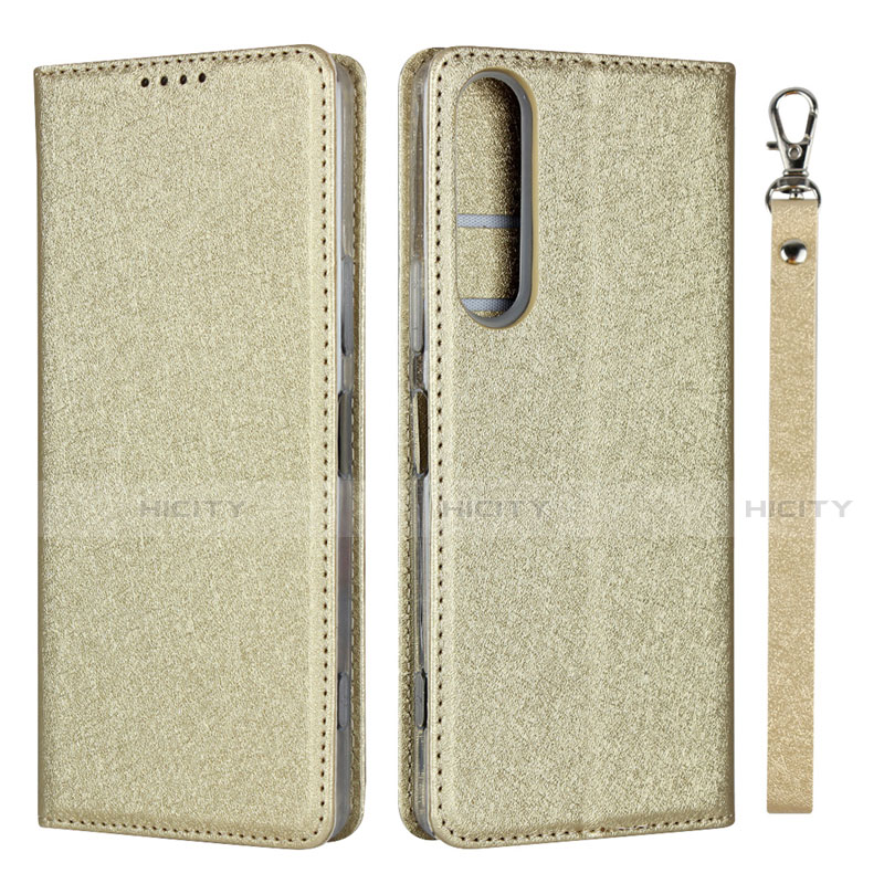 Custodia Portafoglio In Pelle Cover con Supporto per Sony Xperia 1 II Oro