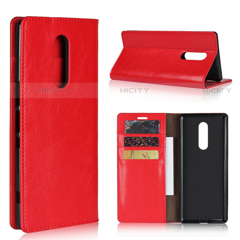 Custodia Portafoglio In Pelle Cover con Supporto per Sony Xperia 1 Rosso