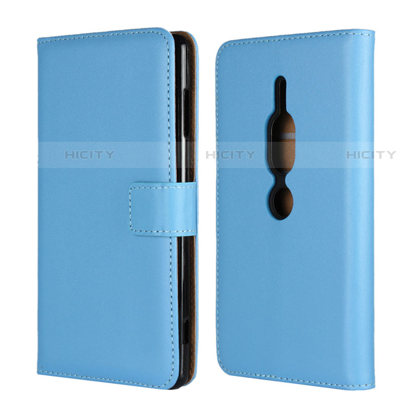 Custodia Portafoglio In Pelle Cover con Supporto per Sony Xperia XZ2 Premium Cielo Blu