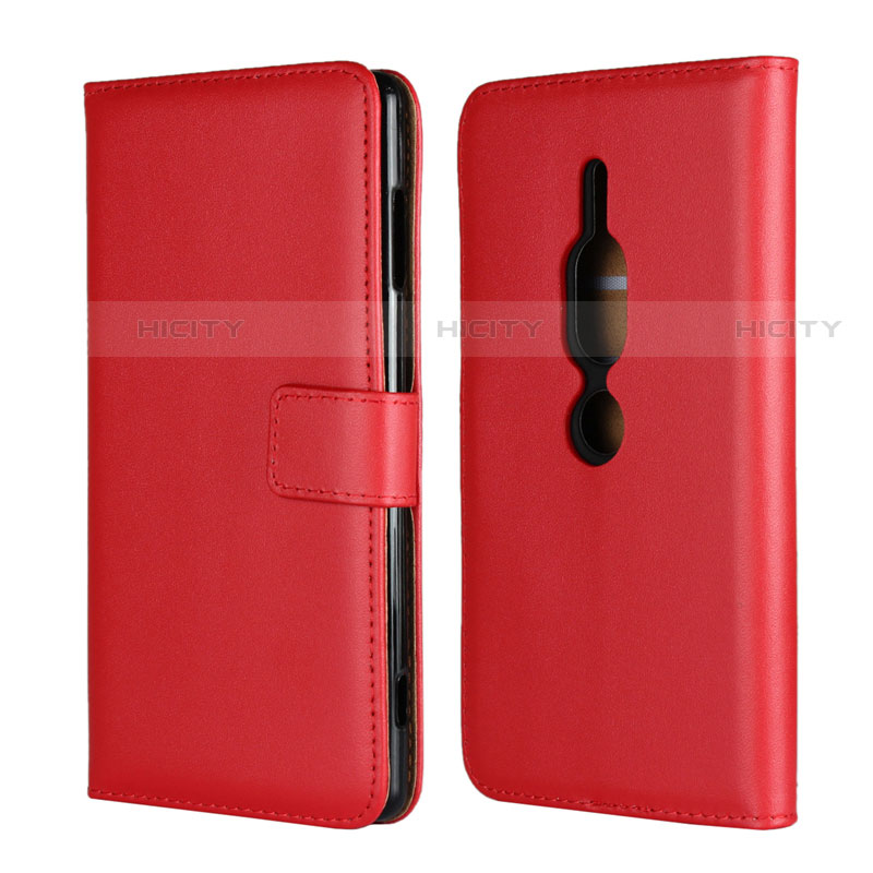 Custodia Portafoglio In Pelle Cover con Supporto per Sony Xperia XZ2 Premium Rosso