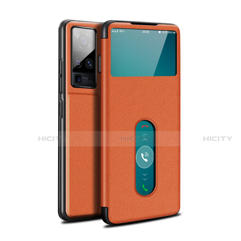 Custodia Portafoglio In Pelle Cover con Supporto per Vivo X50 Pro 5G Arancione