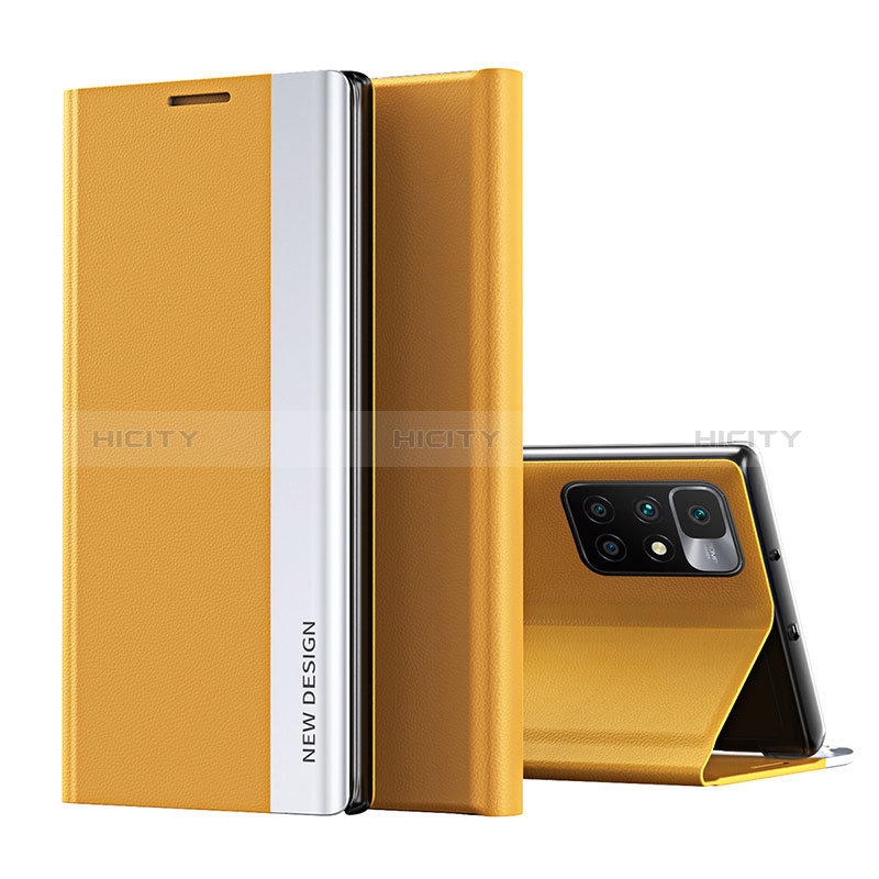 Custodia Portafoglio In Pelle Cover con Supporto Q01H per Xiaomi Redmi 10 (2022) Giallo