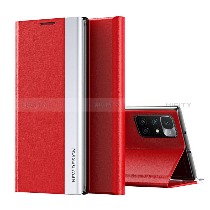 Custodia Portafoglio In Pelle Cover con Supporto Q01H per Xiaomi Redmi 10 4G Rosso