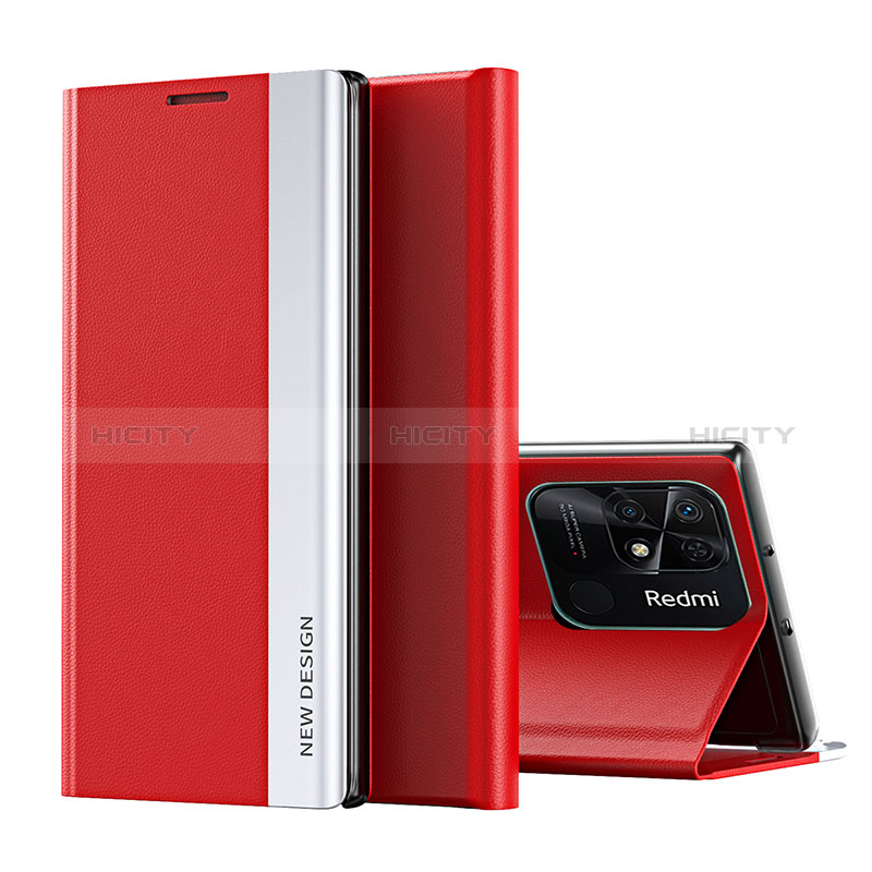 Custodia Portafoglio In Pelle Cover con Supporto Q01H per Xiaomi Redmi 10 India Rosso