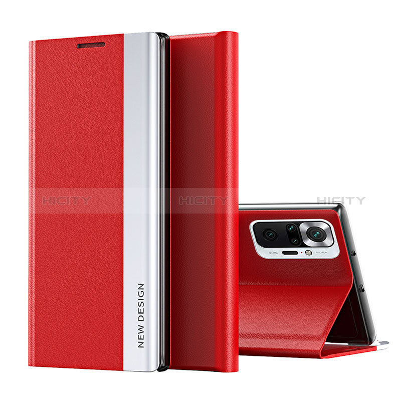 Custodia Portafoglio In Pelle Cover con Supporto Q01H per Xiaomi Redmi Note 10 Pro 4G Rosso