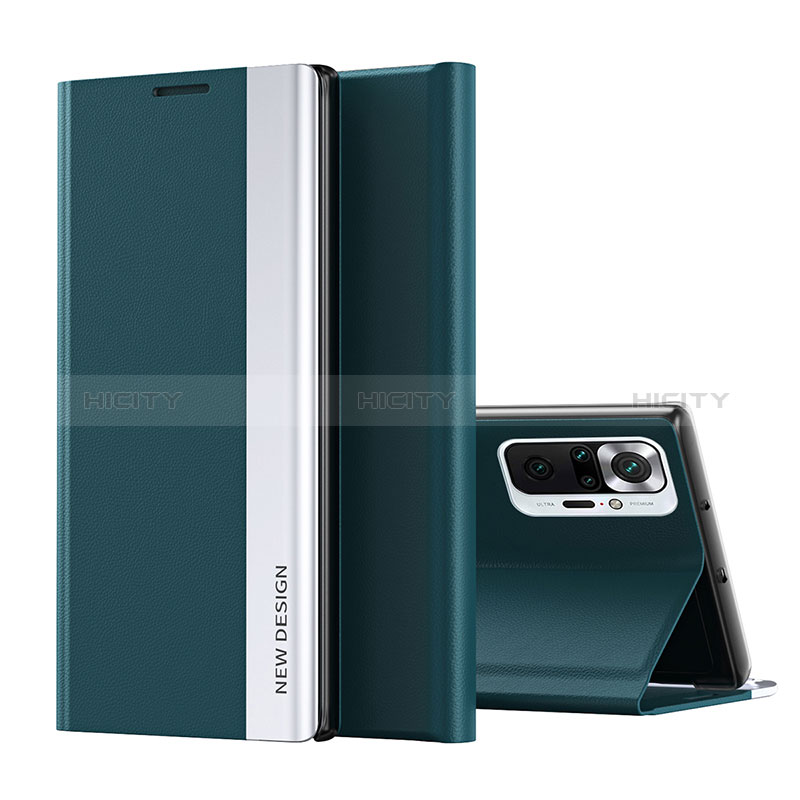 Custodia Portafoglio In Pelle Cover con Supporto Q01H per Xiaomi Redmi Note 10 Pro 4G Verde