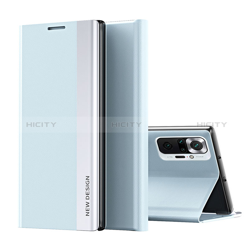 Custodia Portafoglio In Pelle Cover con Supporto Q01H per Xiaomi Redmi Note 10 Pro Max Cielo Blu