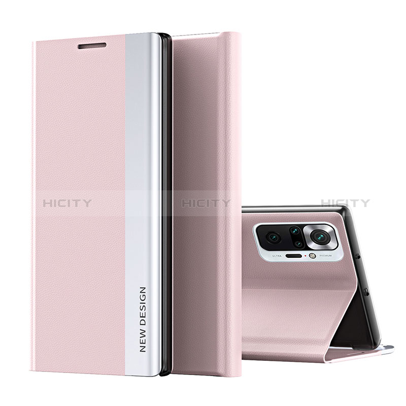 Custodia Portafoglio In Pelle Cover con Supporto Q01H per Xiaomi Redmi Note 10 Pro Max Oro Rosa