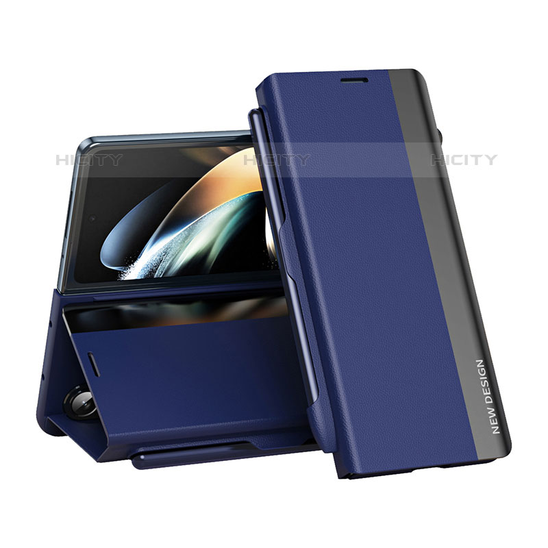 Custodia Portafoglio In Pelle Cover con Supporto QH2 per Samsung Galaxy Z Fold5 5G Blu