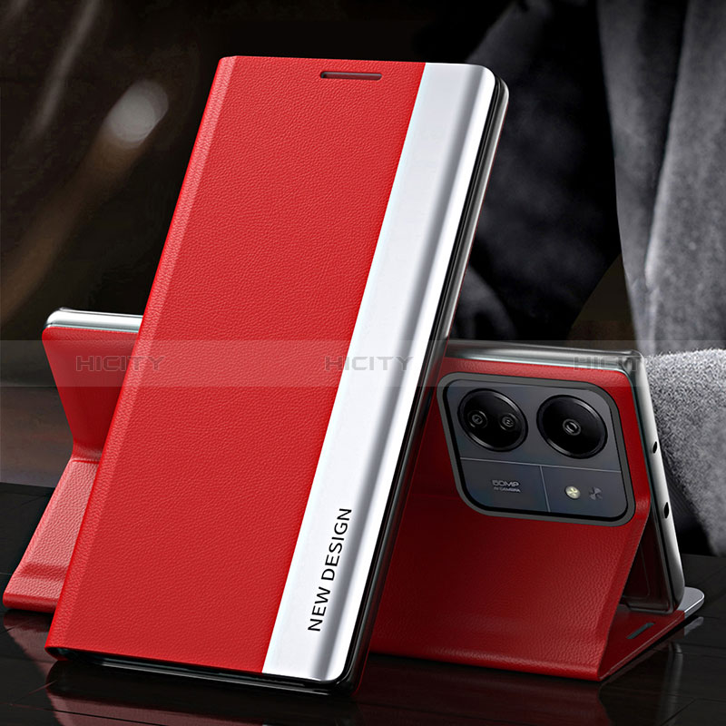 Custodia Portafoglio In Pelle Cover con Supporto QH2 per Xiaomi Redmi 13C Rosso