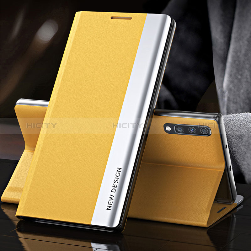 Custodia Portafoglio In Pelle Cover con Supporto QH3 per Samsung Galaxy A70S Giallo