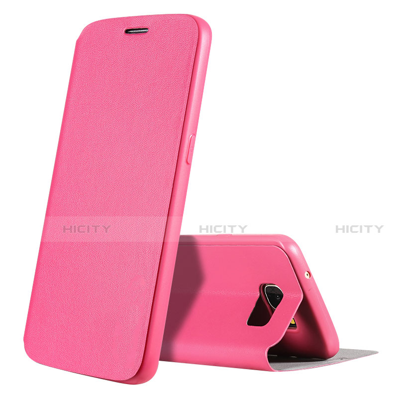 Custodia Portafoglio In Pelle Cover con Supporto S01 per Samsung Galaxy S7 G930F G930FD Rosa Caldo