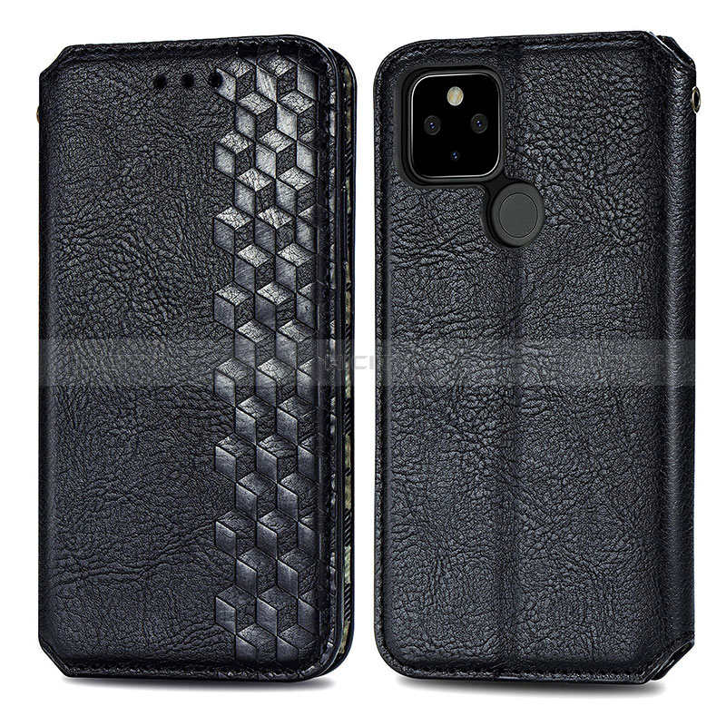 Custodia Portafoglio In Pelle Cover con Supporto S01D per Google Pixel 5 Nero