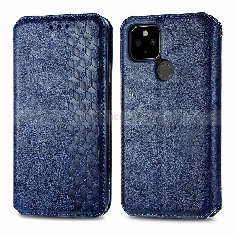 Custodia Portafoglio In Pelle Cover con Supporto S01D per Google Pixel 5 XL 5G Blu