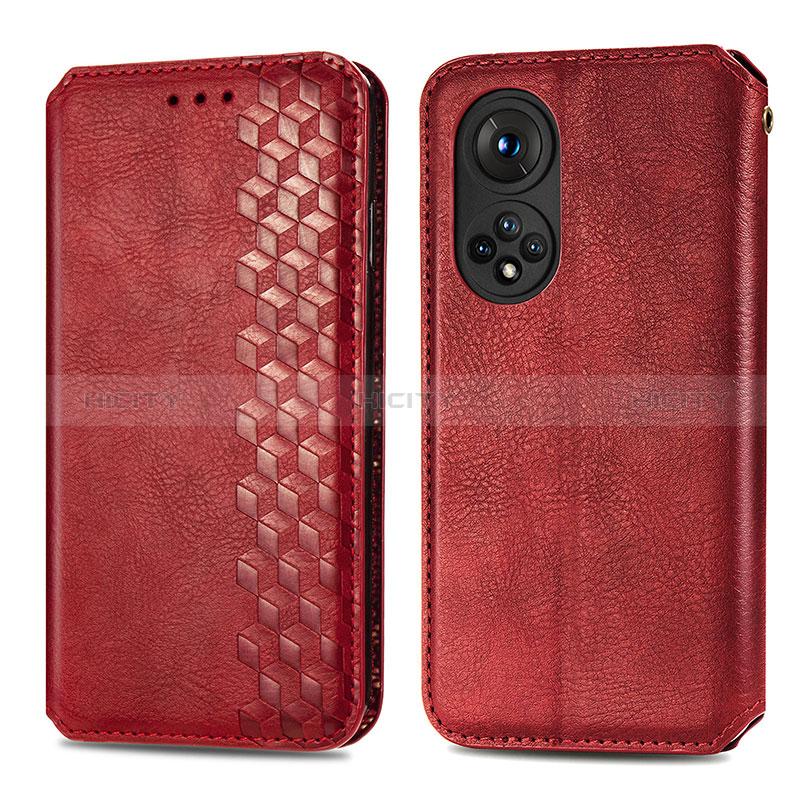 Custodia Portafoglio In Pelle Cover con Supporto S01D per Huawei Honor 50 5G Rosso