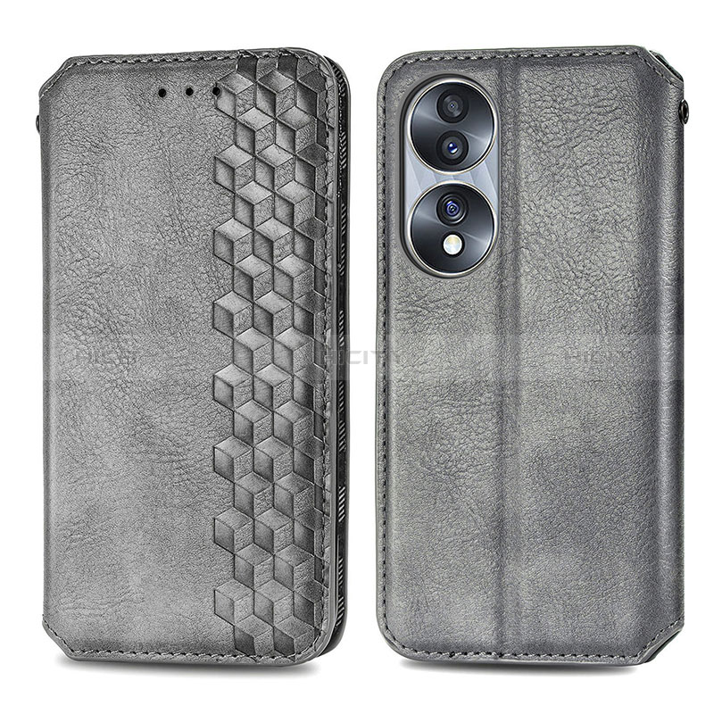 Custodia Portafoglio In Pelle Cover con Supporto S01D per Huawei Honor 70 5G Grigio