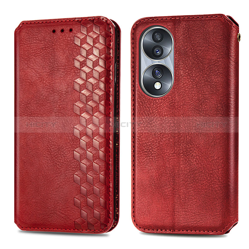 Custodia Portafoglio In Pelle Cover con Supporto S01D per Huawei Honor 70 5G Rosso