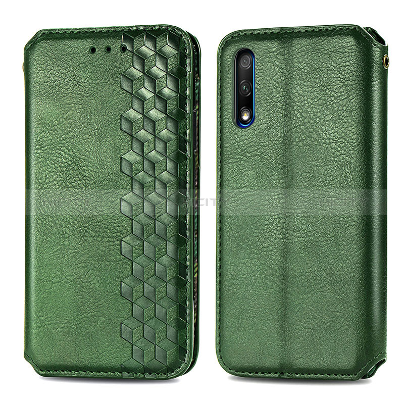 Custodia Portafoglio In Pelle Cover con Supporto S01D per Huawei Honor 9X Verde