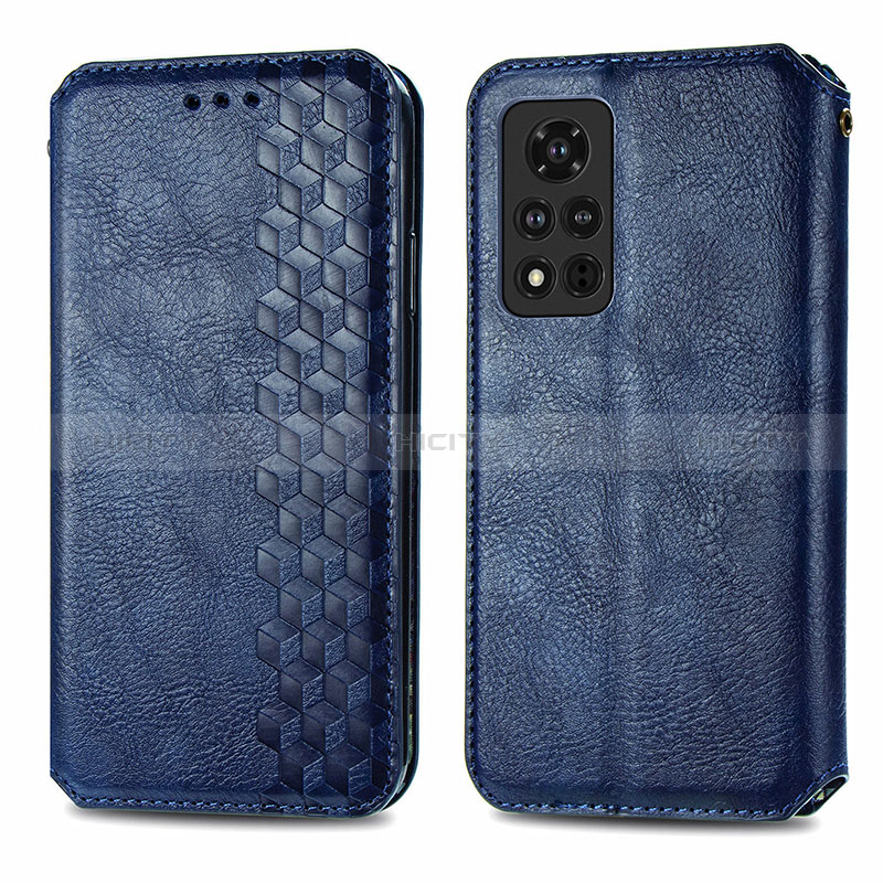 Custodia Portafoglio In Pelle Cover con Supporto S01D per Huawei Honor V40 5G Blu