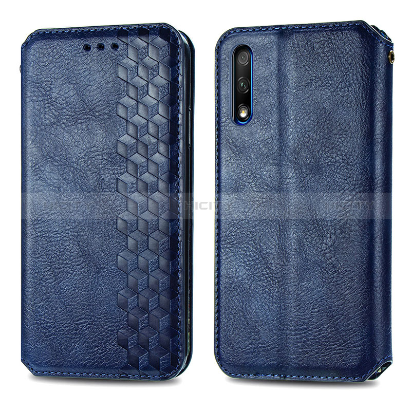 Custodia Portafoglio In Pelle Cover con Supporto S01D per Huawei P Smart Z (2019) Blu