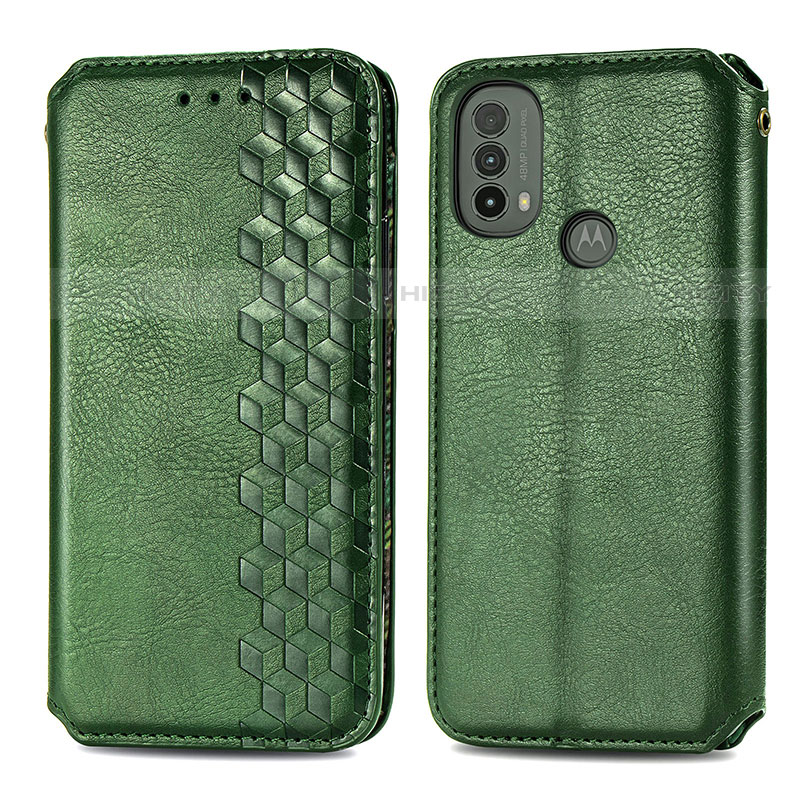 Custodia Portafoglio In Pelle Cover con Supporto S01D per Motorola Moto E30 Verde